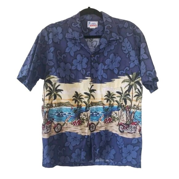 Vintage Hawaii Hawaiian Shirt Cotton Floral Motorcycle Surfboard Surfing M - Picture 1 of 8